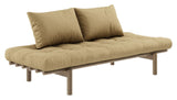 Tempo dagsengsofa, brun lakkert furu, hvete beige