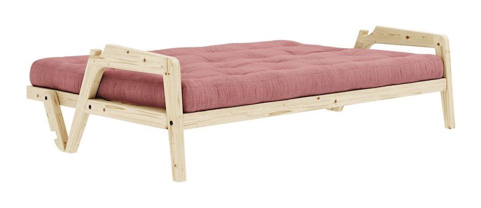 Grip sofa seng, lakkert furu, sorbet rosa fløyel