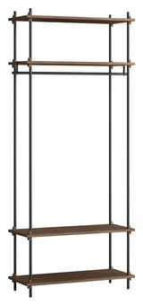 Hyllesystem m. sjakkelstang, 1 boks, 4 hyller, H:200, røkt eik/svart 