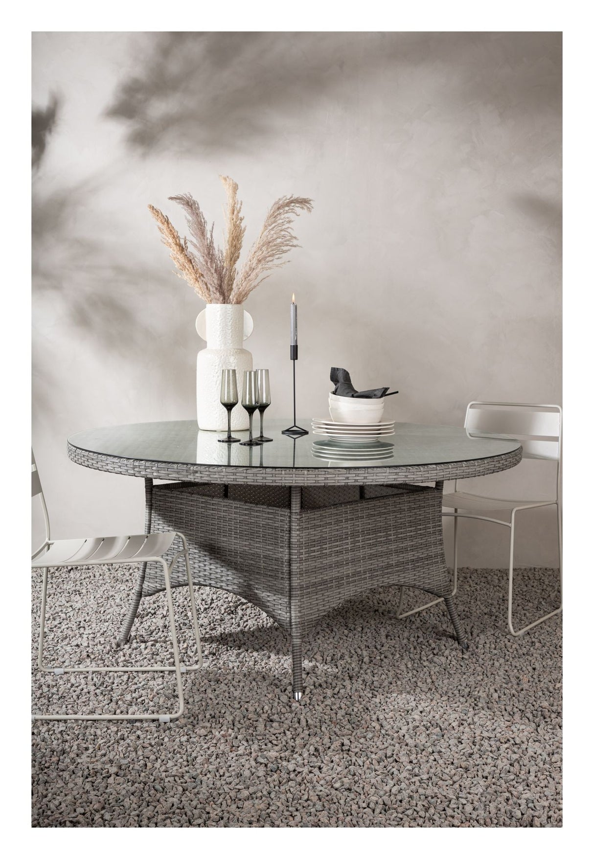 Volta, Garden Table, Ø150, Gray Merge/Glass Top