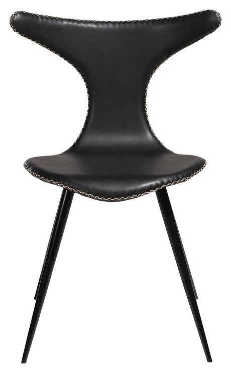 Dolphin Dining Chair, Vintage Black Leatherette/ Round Black Legs