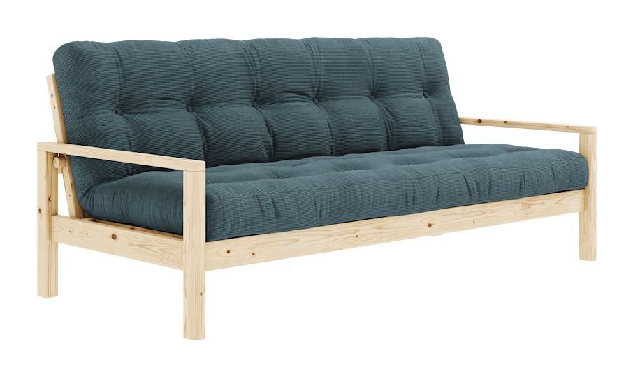 Knottesofa, lakkert furu, blek blå fløyel