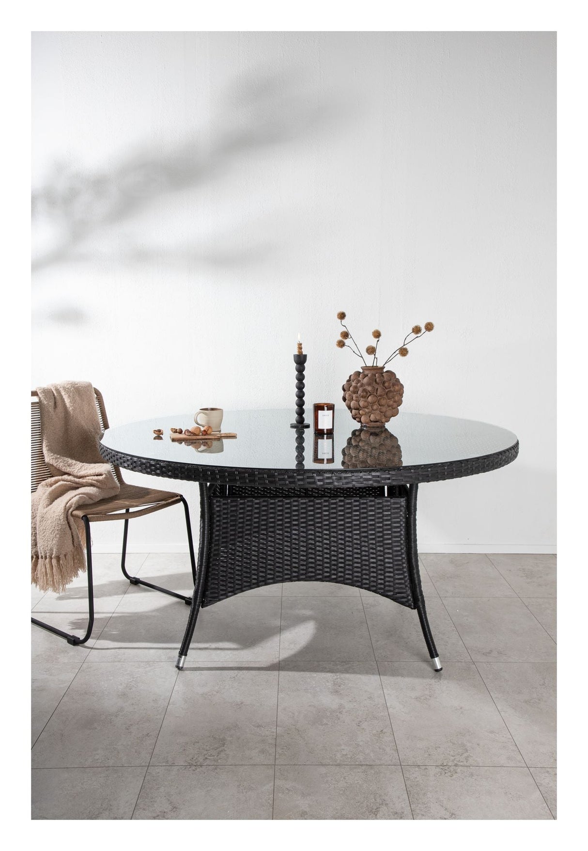 Volta, Garden Table, Ø150, Black Merge/Glass Top