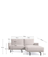 Galen 3-personer. Sofa med høyre vender langs langs Longue, B194, Beige Chenille