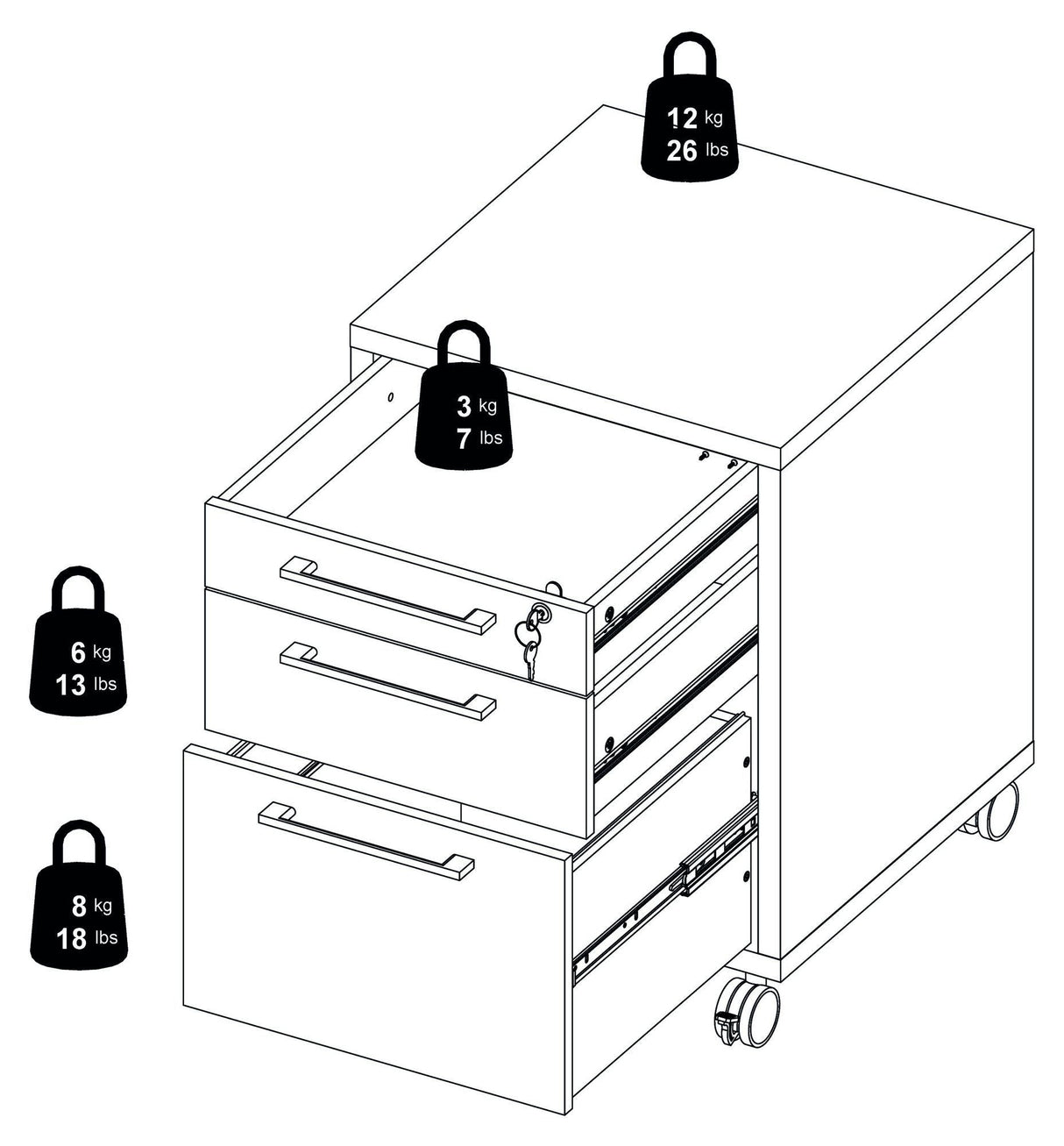 Prima skuffemodul - lett tre m/3 skuffer