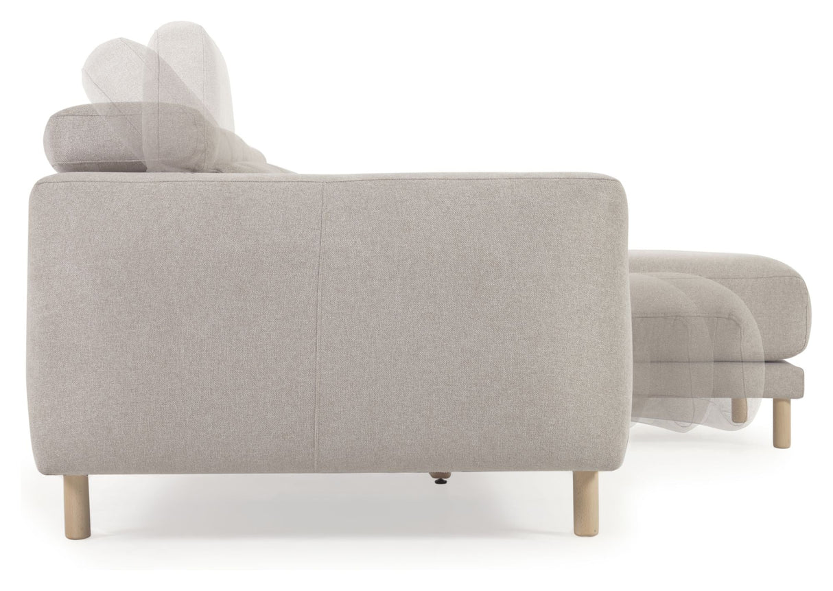 Singa 3-personer. Sofa med høyre vender langs longue, beige chenille