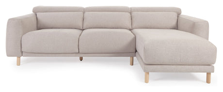 Singa 3-personer. Sofa med høyre vender langs longue, beige chenille