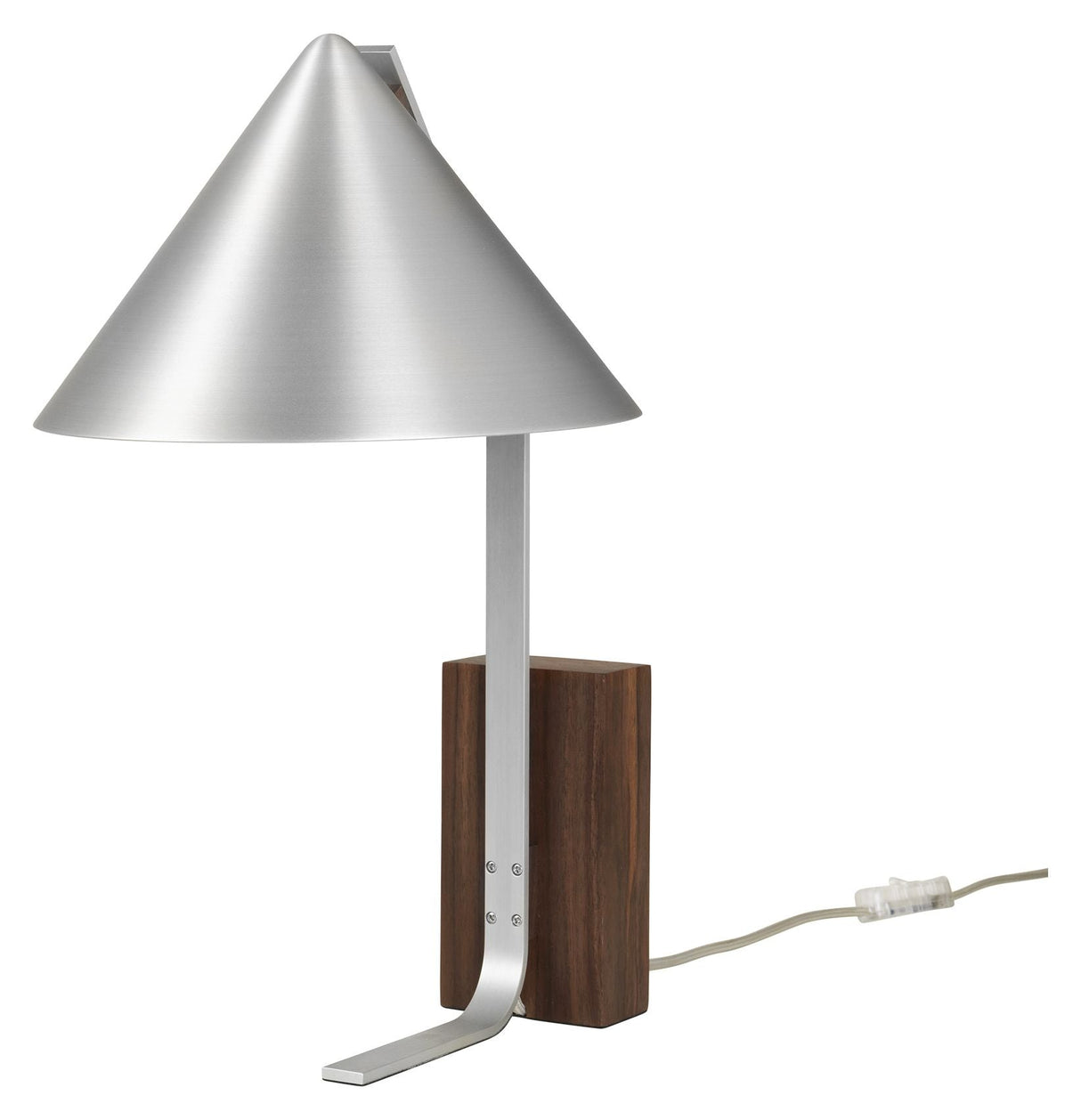 Keglebordlampe, børstet aluminium/valnøtt