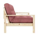 Knottesofa, lakkert furu, sorbet rosa fløyel