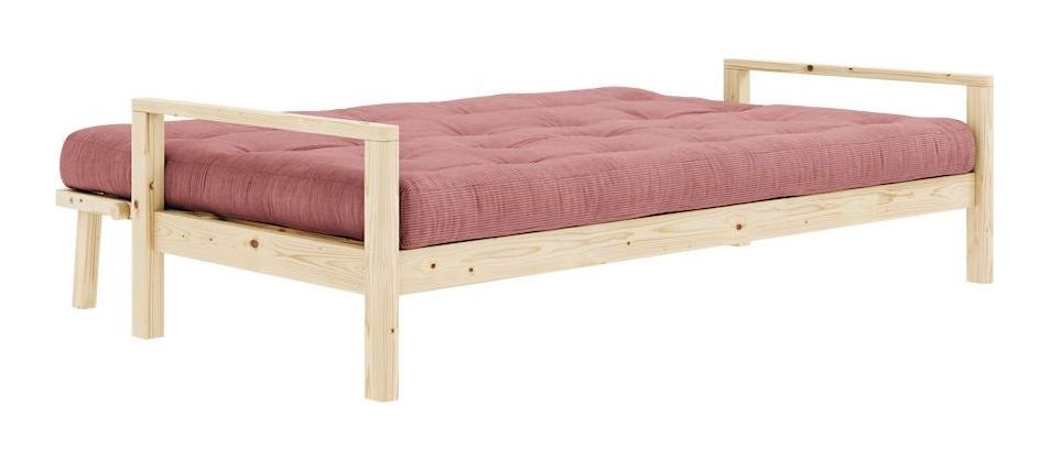 Knottesofa, lakkert furu, sorbet rosa fløyel