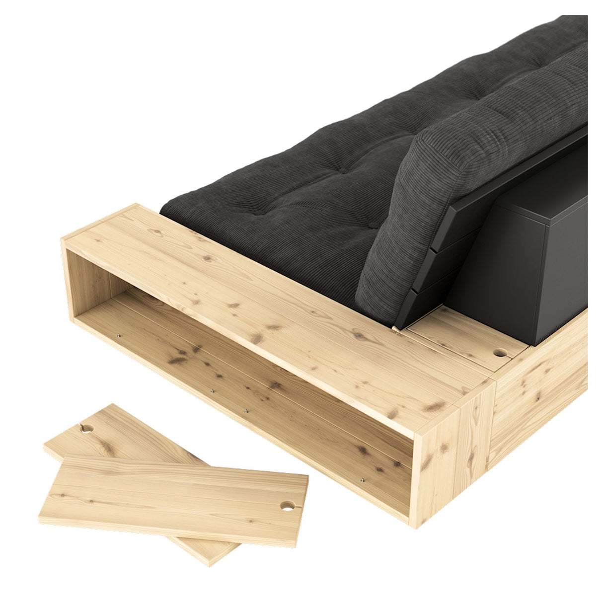 Base sofa seng med sidekasser, mocca/natur