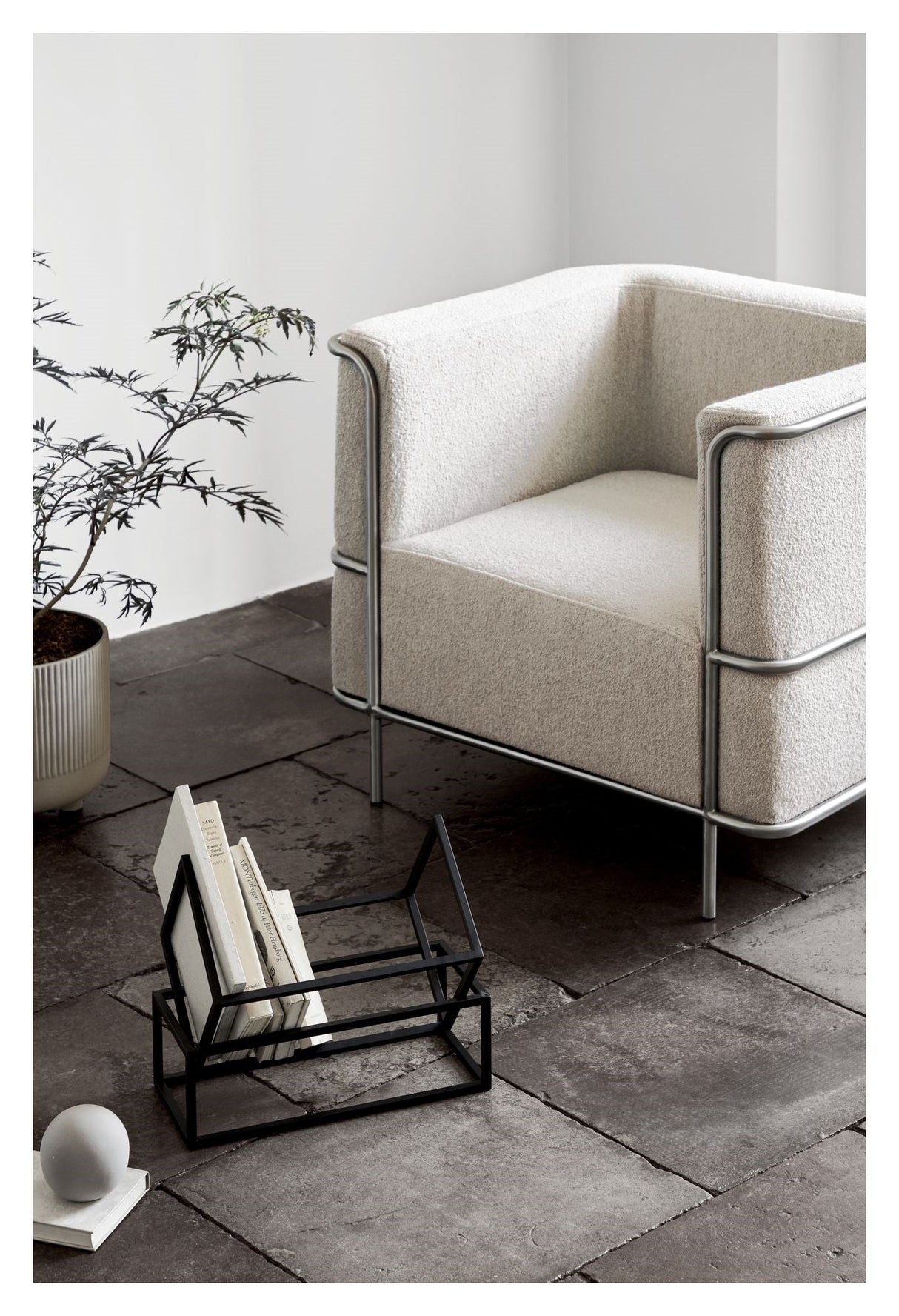 Modernistisk salongstol, Beige Bouclé