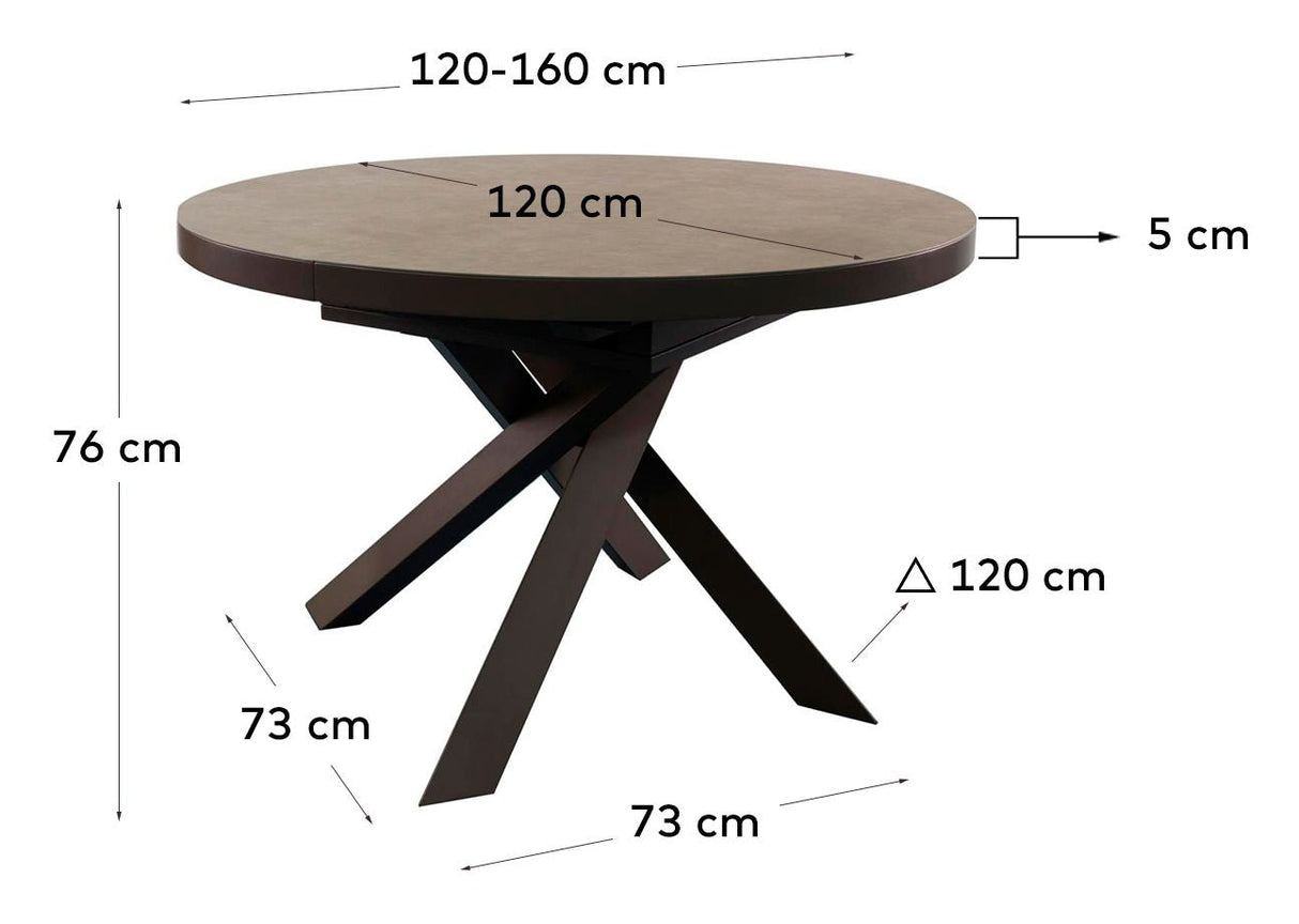 Vashti uttrekkbart bord, brun keramikk, Ø120