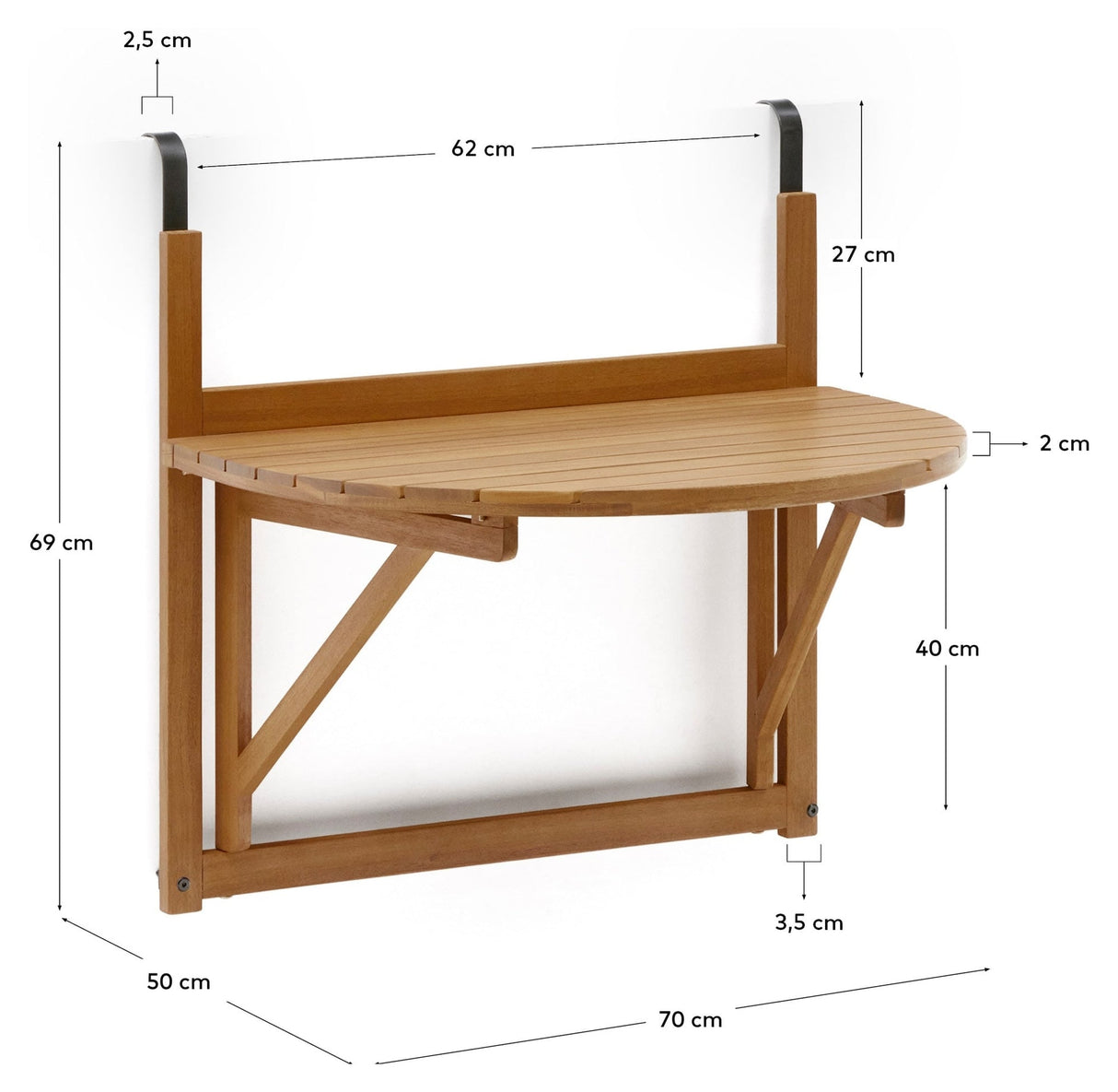 Amarilis, sammenleggbar bord 50cm - eik