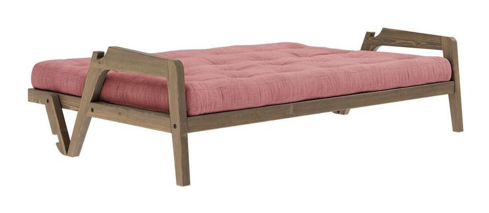 Grip sofabed, brun lakkert furu, sorbet rosa fløyel