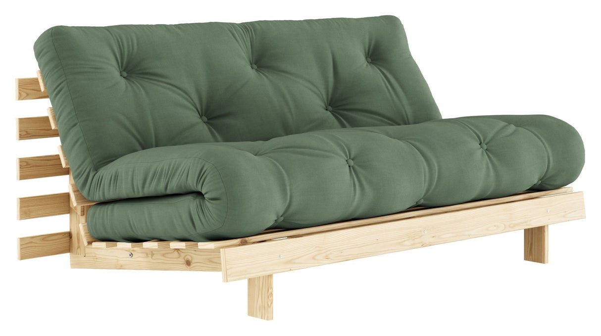 Røtter 160 sofa seng, furu/olivengrønn,