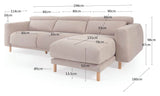 Singa 3-personer. Sofa med høyre vender langs longue, beige chenille