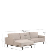 Galen 3-personer. Sofa med venstre venstre sjeselong, B254, Beige Chenille