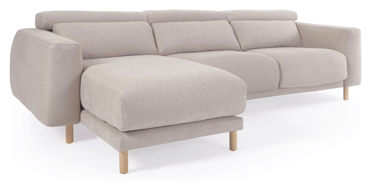 Singa 3-personer. Sofa med venstre venstre sjeselong, beige chenille