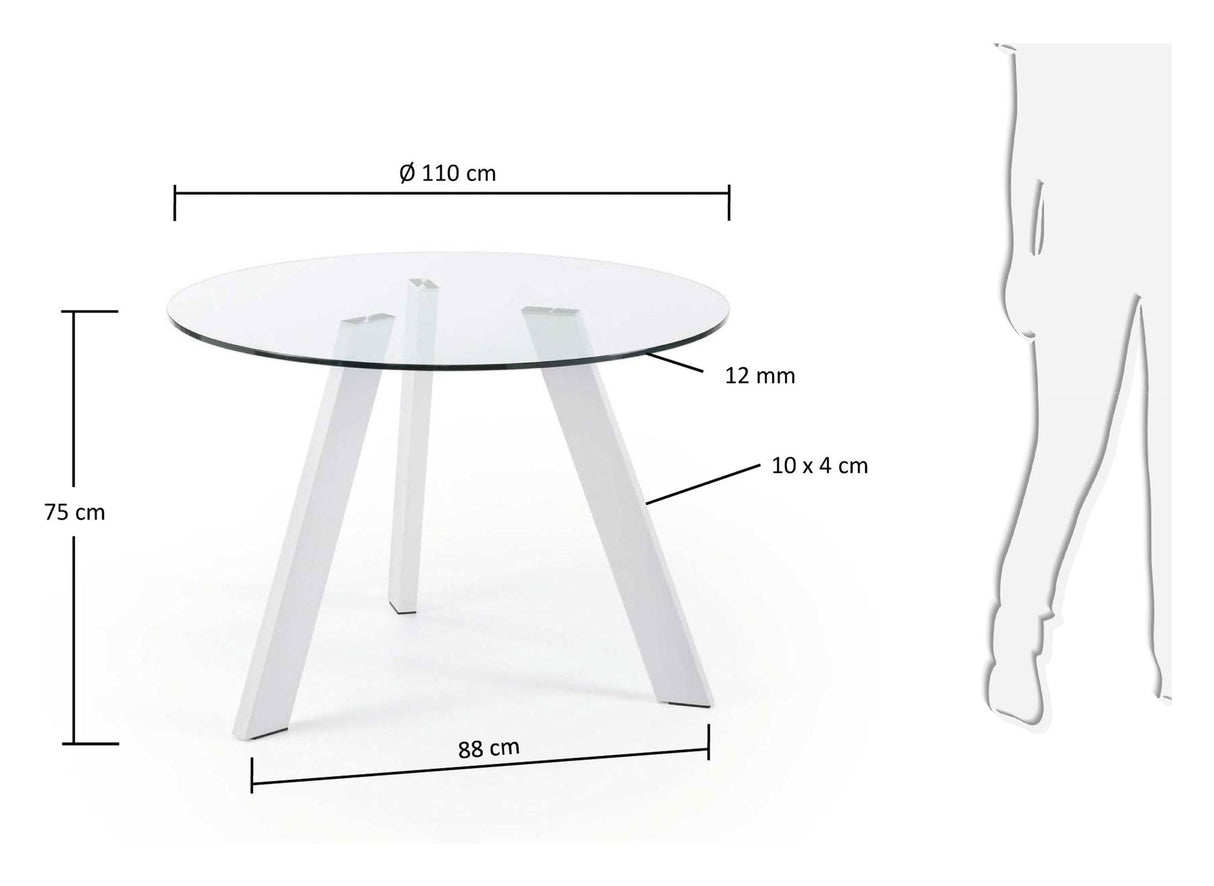 Karib spisebord, hvitt, herdet glass, Ø110