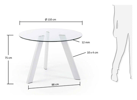 Karib spisebord, hvitt, herdet glass, Ø110