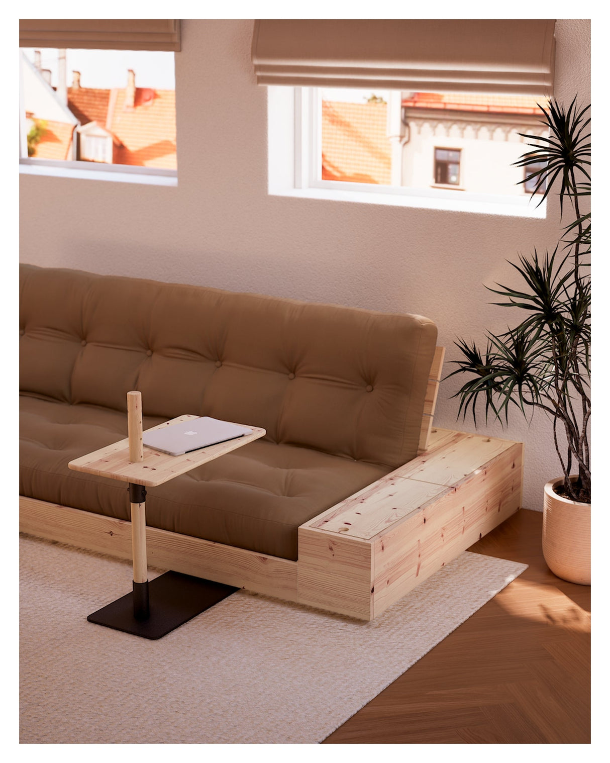 Base sofa seng med sidekasser, fudge brun/natur