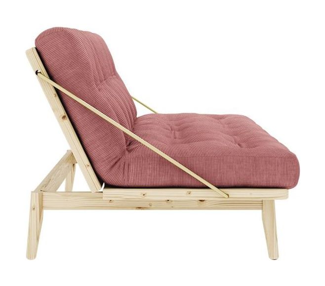 Folkesofa, furu, sorbet rosa fløyel