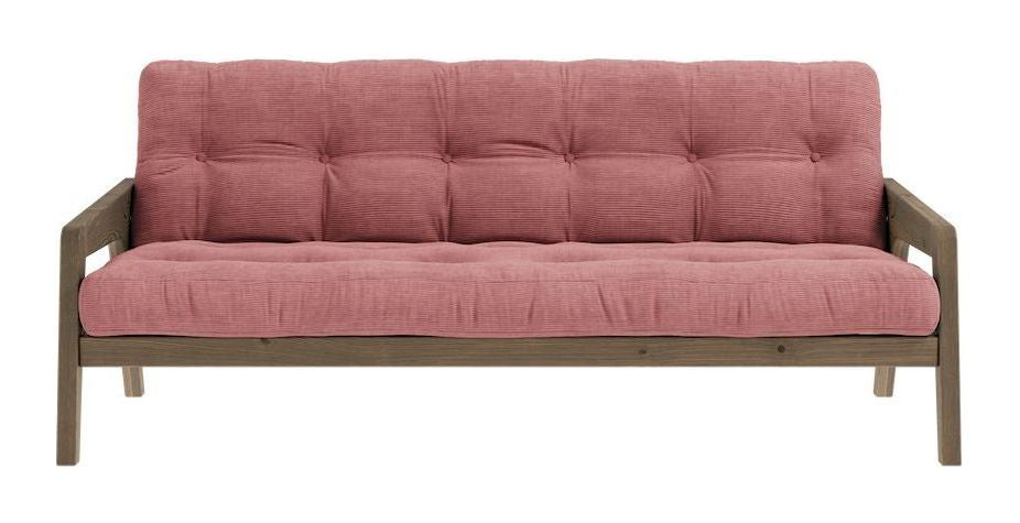 Grip sofabed, brun lakkert furu, sorbet rosa fløyel