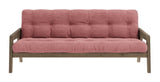 Grip sofabed, brun lakkert furu, sorbet rosa fløyel