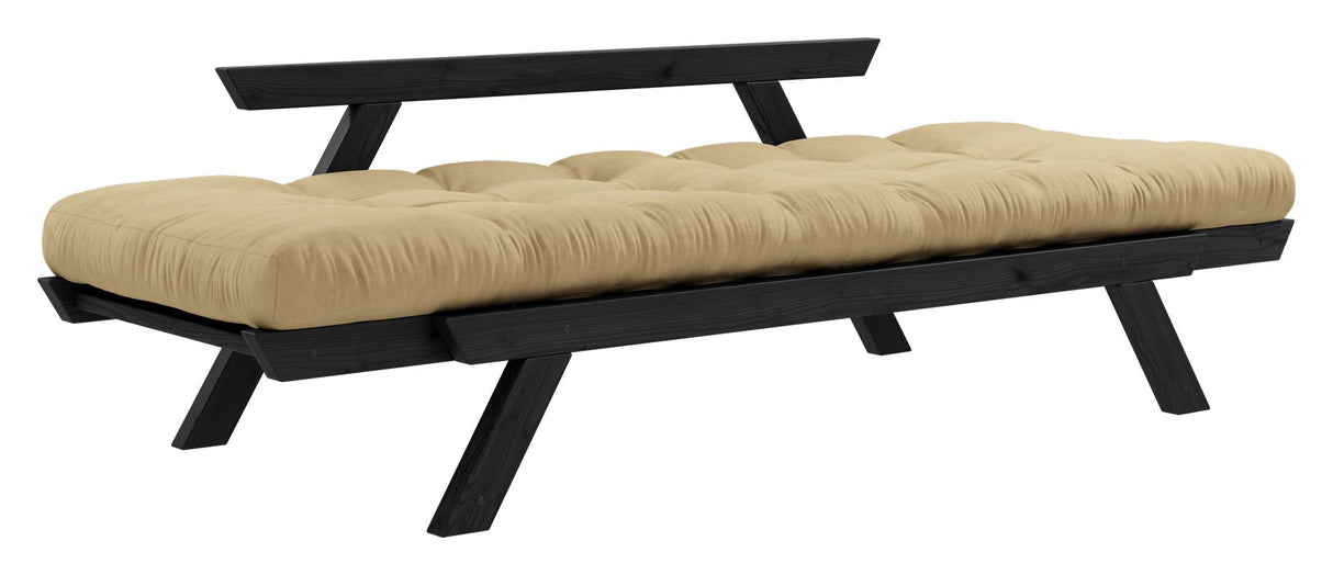 Bebop sofa seng, svart lakkert, furu/beige