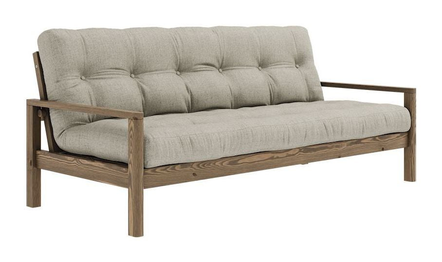 Knottesofa, brun lakkert furu, lin