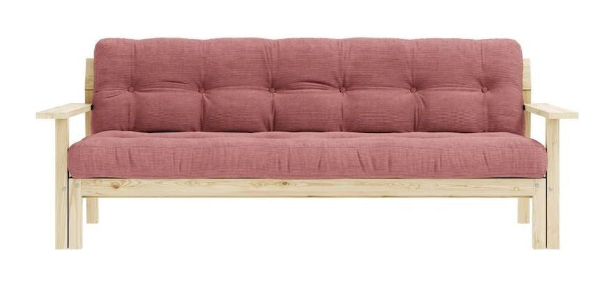 Slapp av sofa seng, lakkert furu, sorbet rosa fløyel