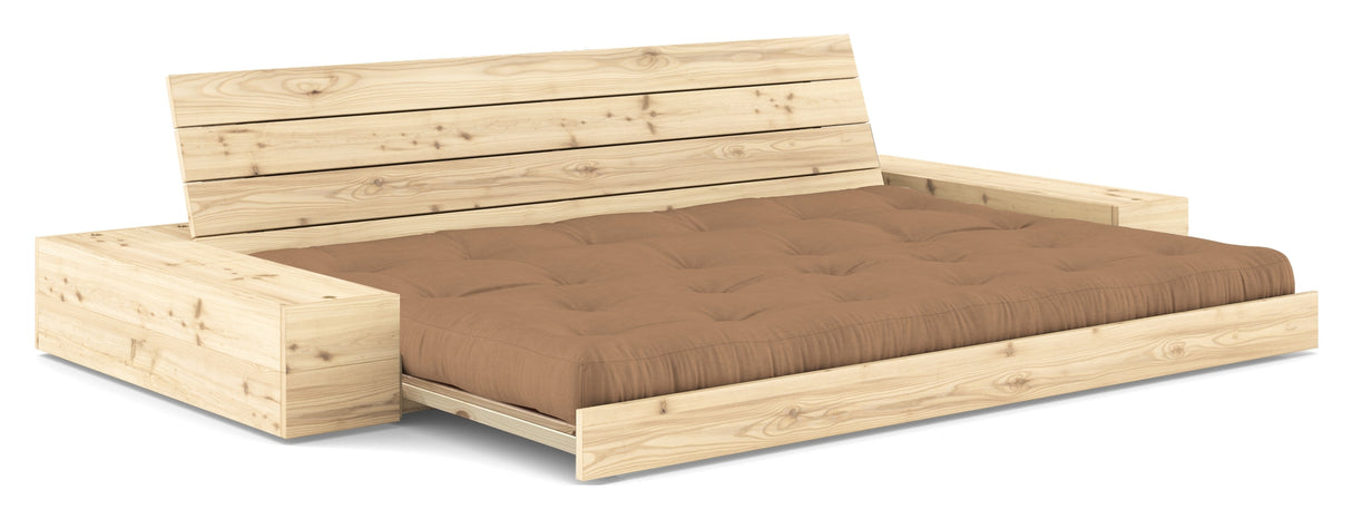 Base sofa seng med sidekasser, mocca/natur