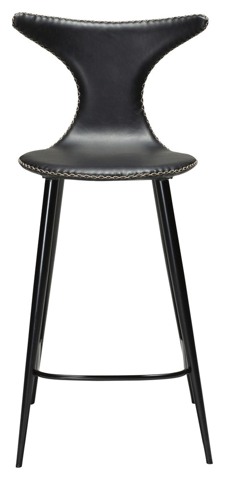 Dolphin Barstool SH: 67cm, Vintage Black Leatherette/Round Black Legs