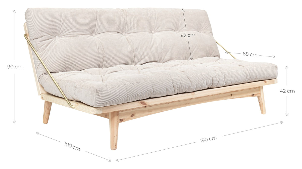 Folkesofa, furu/leirbrun