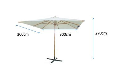 Naxos parasol, 3*3m, tre/ecru -stoff