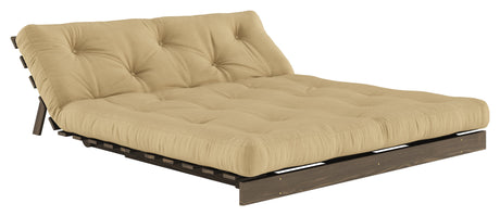 Røtter 160 sofa seng, brun lakkert furu, hvete beige