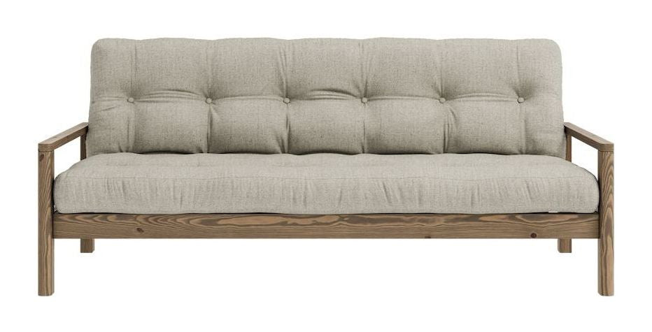 Knottesofa, brun lakkert furu, lin