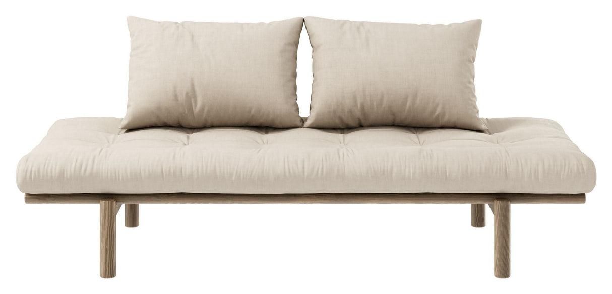 Tempo dagsengsofa, brun lakkert furu, beige