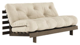 Røtter 160 sofa seng, brun lakkert furu, beige