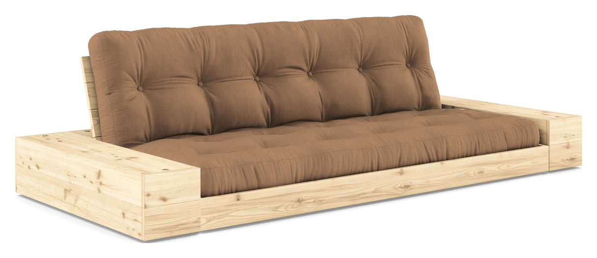 Base sofa seng med sidekasser, mocca/natur