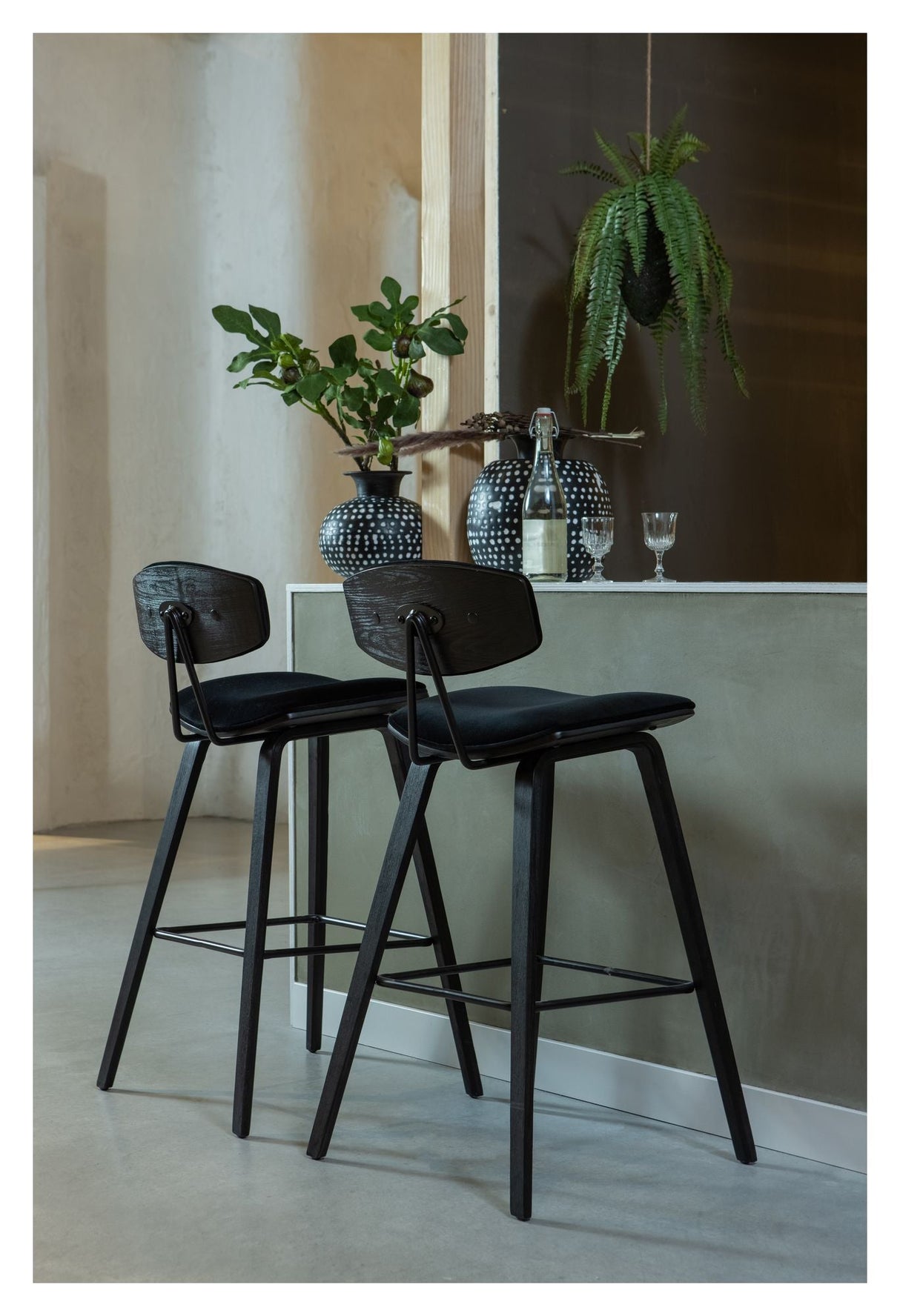 Woood Senn Bar Chair - Black Velvet