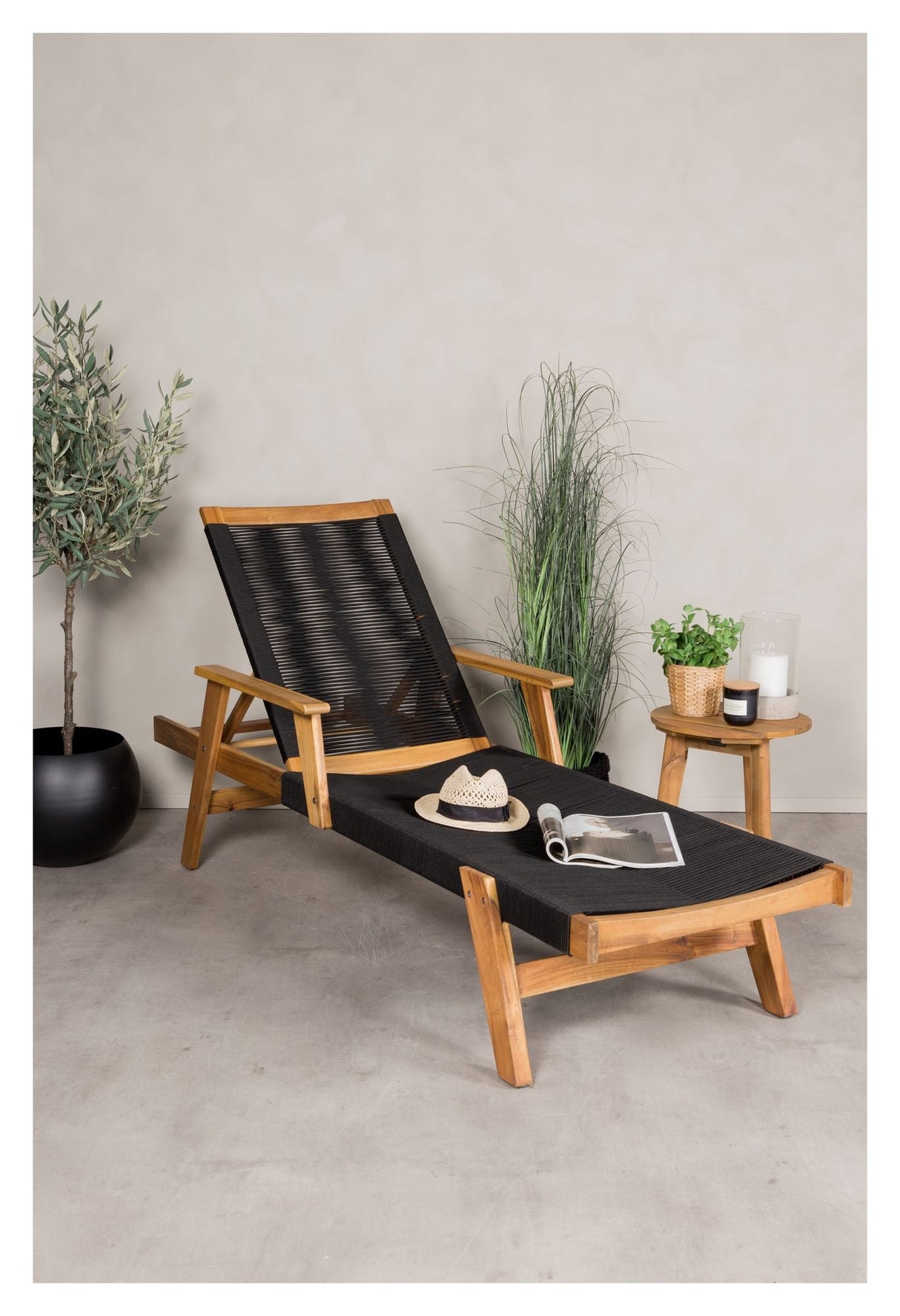 Lille John Deckchair, Black Rope/Acacie