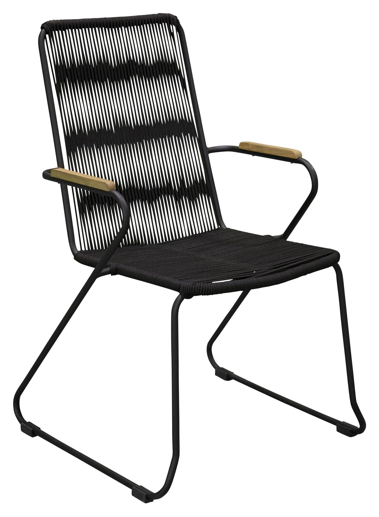 Bois Garden Chair with Armrests, Black Alu/Black Rope