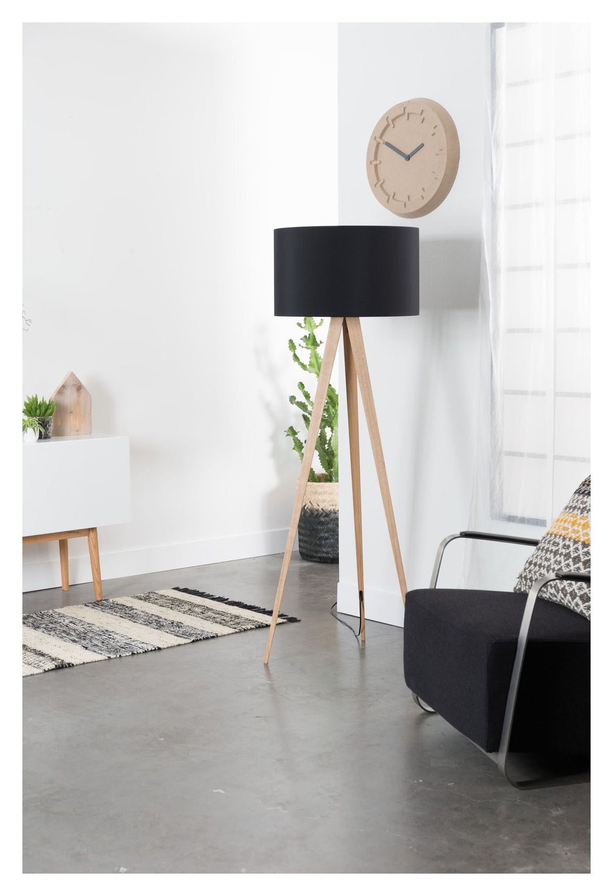 Zuiver Tripod Wood Floor Lamp - Svart