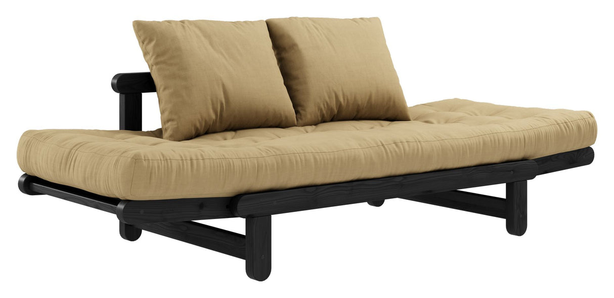 Pisk sofa -seng, svart lakkert, furu/hvete beige