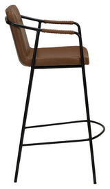 Boto Counter Chair, Vintage Light Brown Leatherette With Black Leg, SH: 67cm