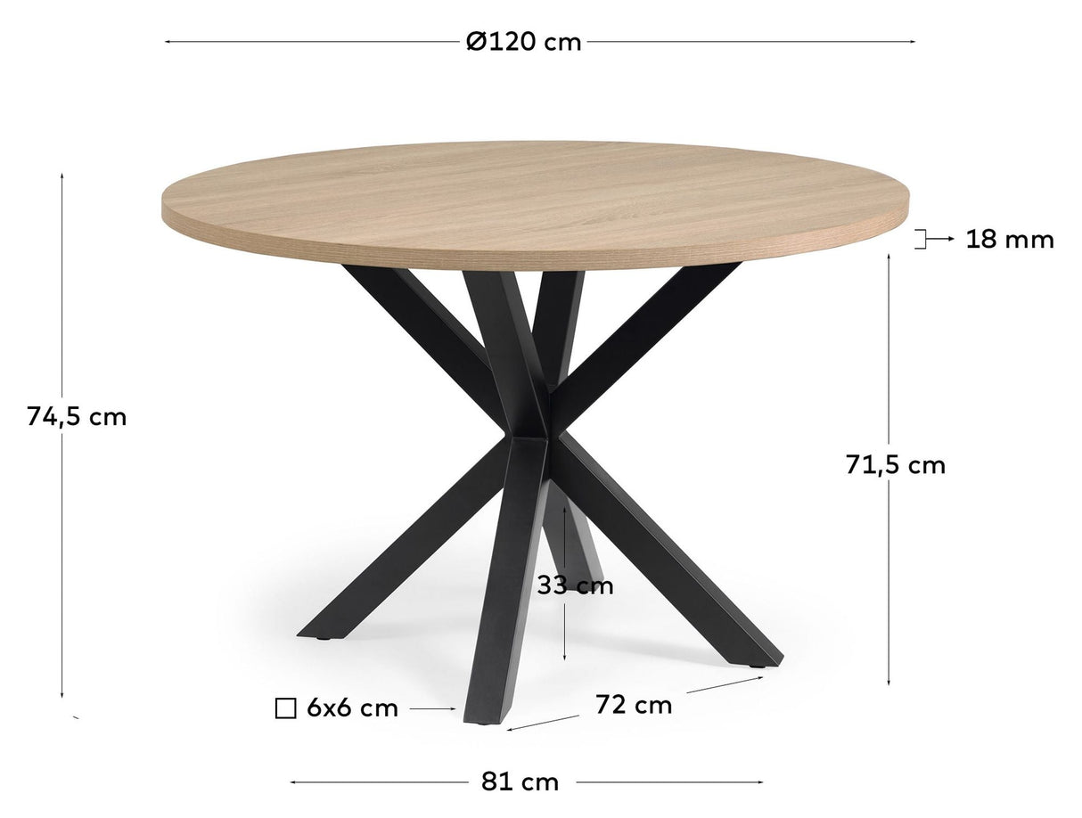 Argo full spisebord Ø119, Nature Melamine Top/Black Ben