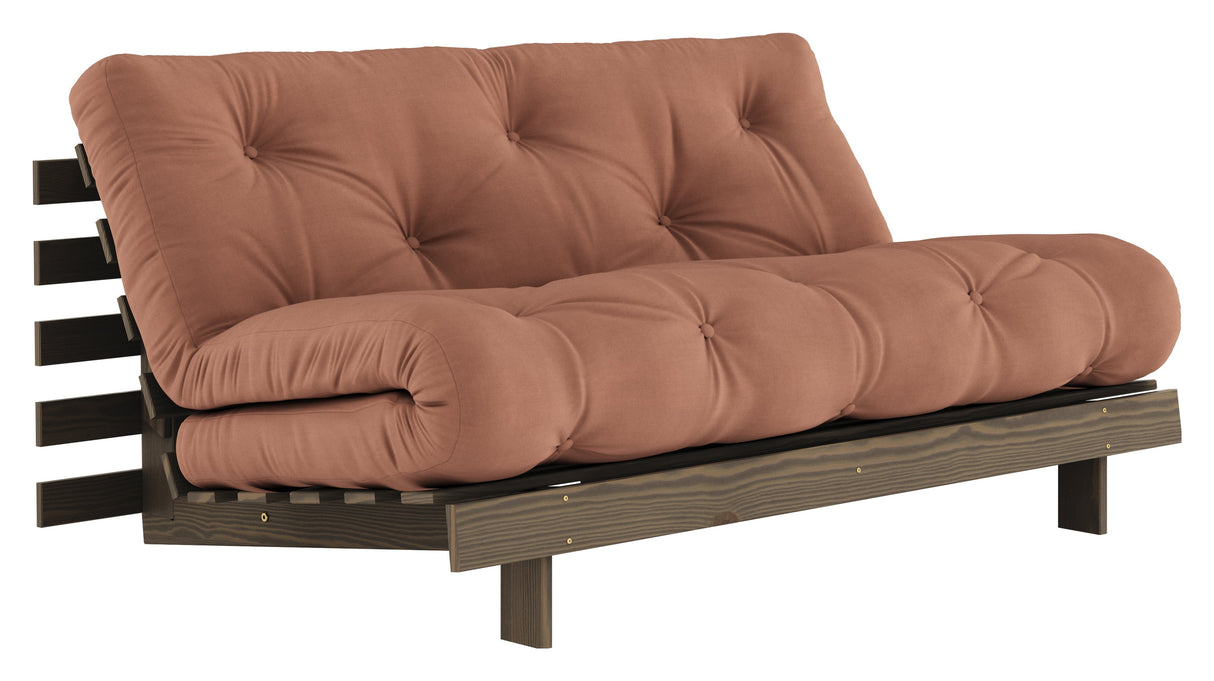 Røtter 160 sofa seng, brun lakkert furu, leirbrun