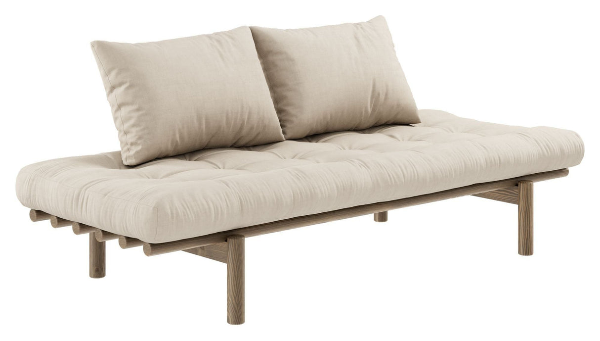 Tempo dagsengsofa, brun lakkert furu, beige